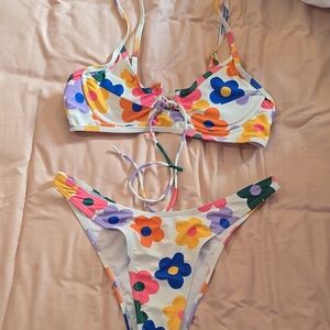 Floral Bikini Set with Multicolor Flowers